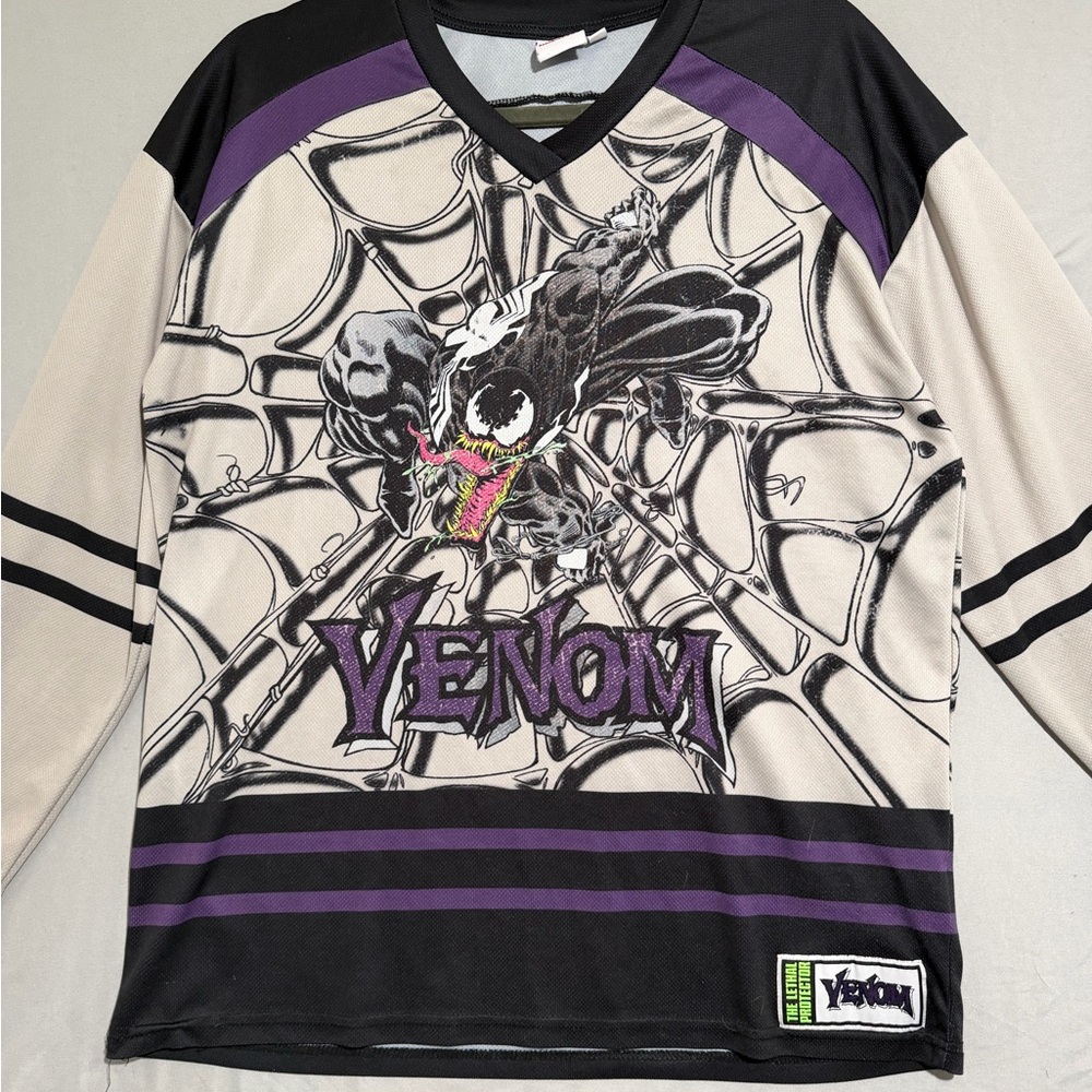 MARVEL 'venom' ls purple and grey jersey shirt , front & back, men's small